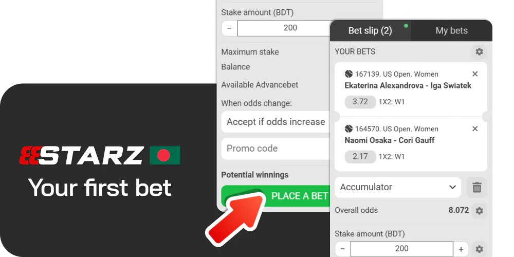 Tutorial for placing your first bet at 888starz Bangladesh